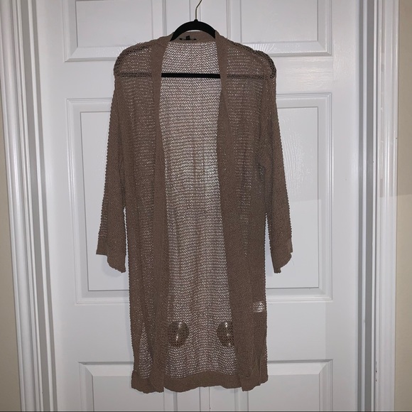 NWT JLUXLABEL Taupe Sienna Crochet Cardigan - Picture 3 of 10